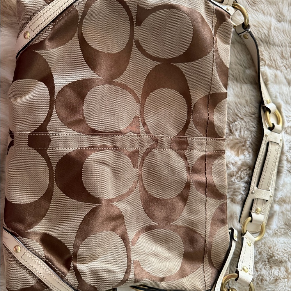 Coach Elegant Brown and Cream Shoulder Bag